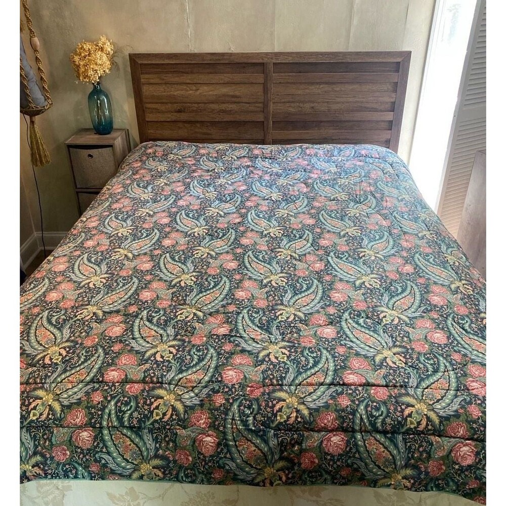 Laura Ashley Vtg Teal Paisley Pink Rose Reversible Comforter Full Boho Portobelo